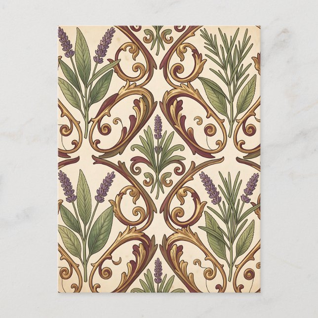 Lavendel-Rosmarin-Gold-Rollenmuster  Postkarte (Vorderseite)