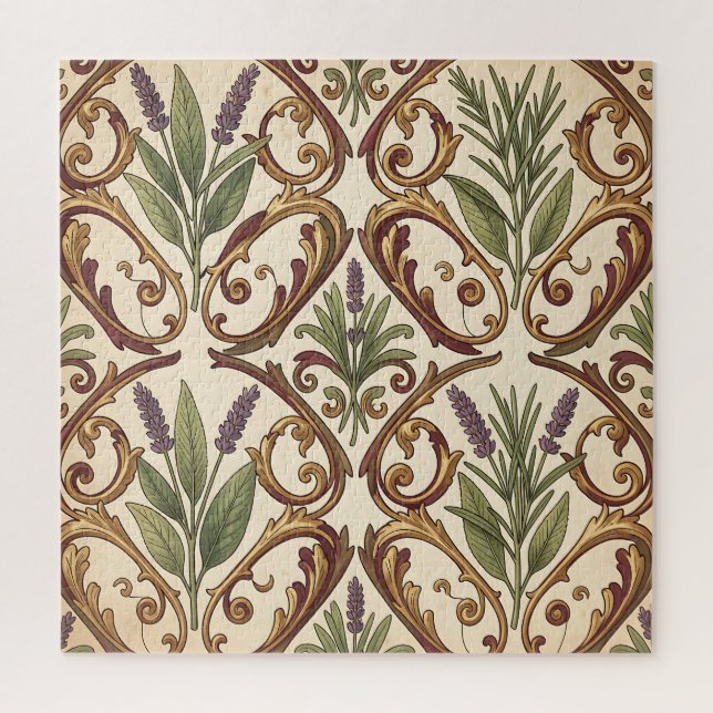 Lavendel-Rosmarin-Gold-Rollenmuster  Puzzle (Vertikal)