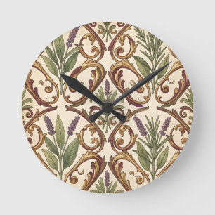 Lavendel-Rosmarin-Gold-Rollenmuster Runde Wanduhr