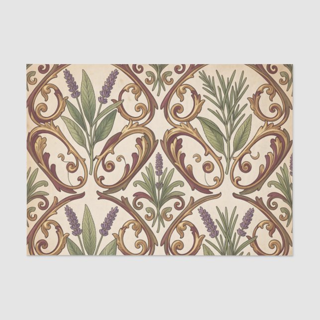 Lavendel-Rosmarin-Gold-Rollenmuster  Seidenpapier (Vorderseite)