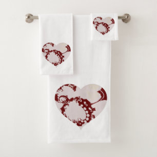 Lavendel - rote und weiße Blumenherzen Badhandtuch Set