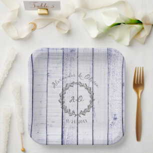 Lavendel Rustic Monogram Polterabend Pappteller