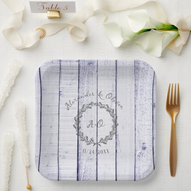 Lavendel Rustic Monogram Polterabend Pappteller (Hochzeit)