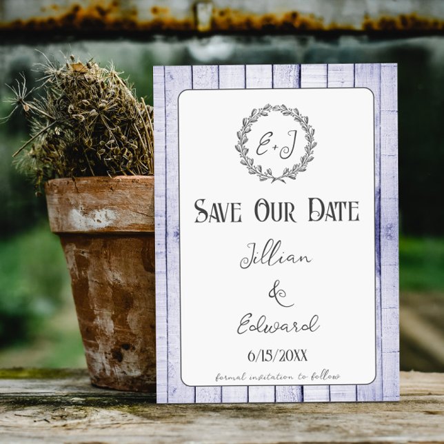 Lavendel Rustic Monogram Save the Date Ankündigung (Lavender Rustic Monogram Save the Date)