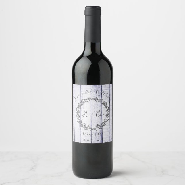 Lavendel Rustic Monogram Wedding Wine Label Weinetikett (Vorderseite)