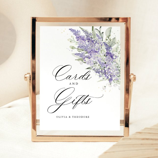 Lavendel Salbei Grün Florale Karten & Geschenke Ho Sockelschild (Lavender floral sage green cards & gifts wedding sign elegant  table sign for reception décor)