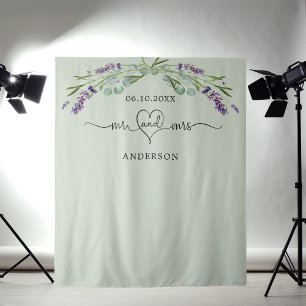 Lavendel-Salbei-Grün Mr Mrs Herz Hochzeitsfoto Wandteppich