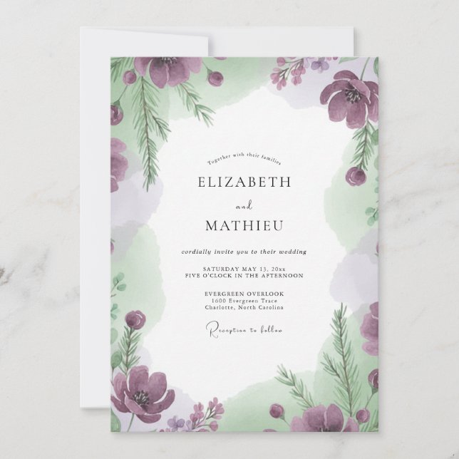 Lavendel-Salbei-Hochzeit mit Gemälde Einladung (Vorderseite)
