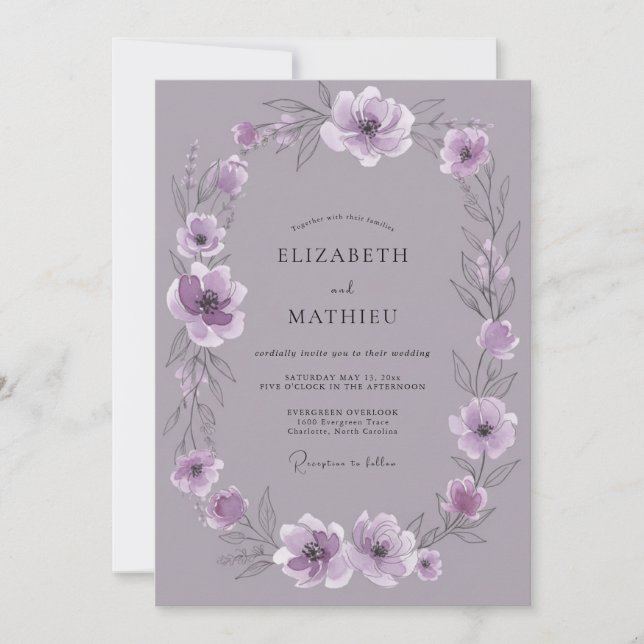 Lavendel Sanfte Hochzeitblüte Einladung (Vorderseite)