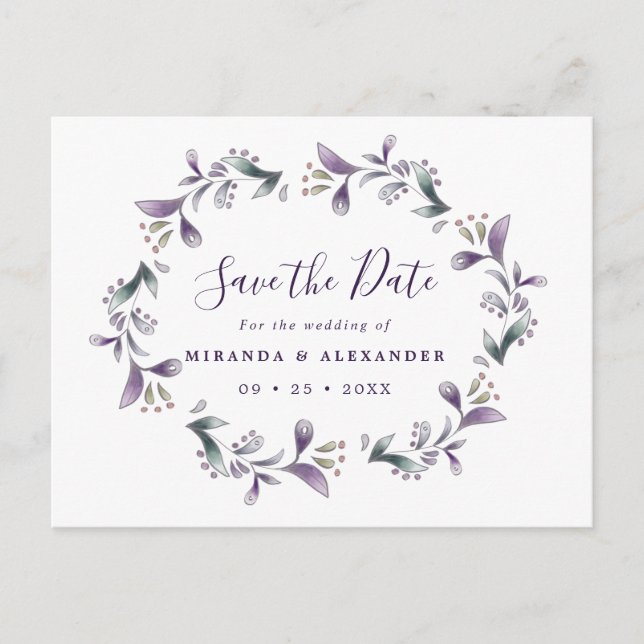 Lavendel Save the Date blühend lila und grün Postkarte (Vorderseite)
