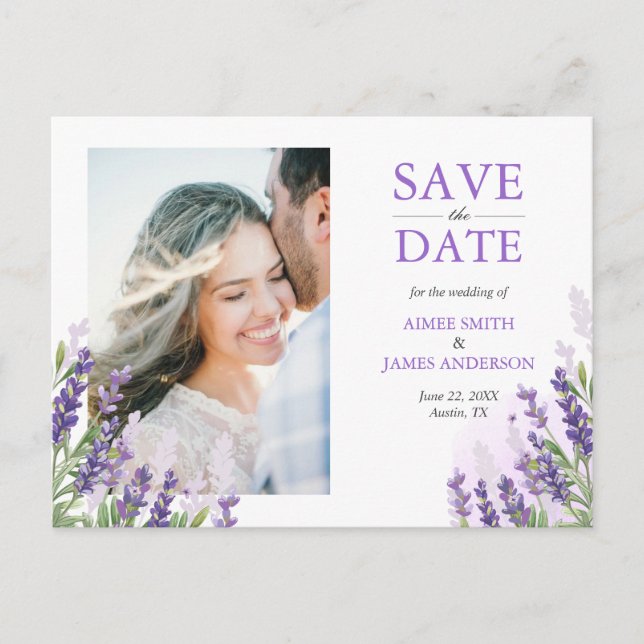 Lavendel Save the Date Postcard Einfach Lila Ankündigungspostkarte (Vorderseite)