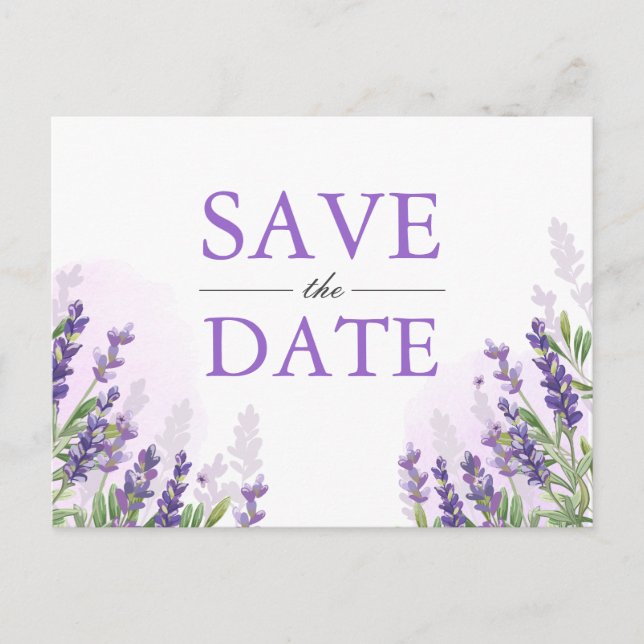 Lavendel Save the Date Postkarte Elegante Lila (Vorderseite)