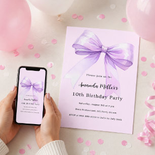 Lavendel-Schleife rosa Kokette Mädchen-Geburtstag Einladung