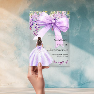 Lavendel-Schleifen-Blumenkleid Sweet 16 klar Acryleinladungen