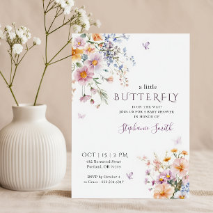 Lavendel Schmetterling auf dem Weg Babyparty Einladung