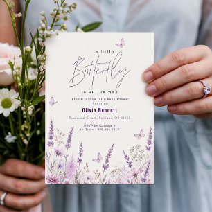 Lavendel Schmetterling auf dem Weg Babyparty Einladung