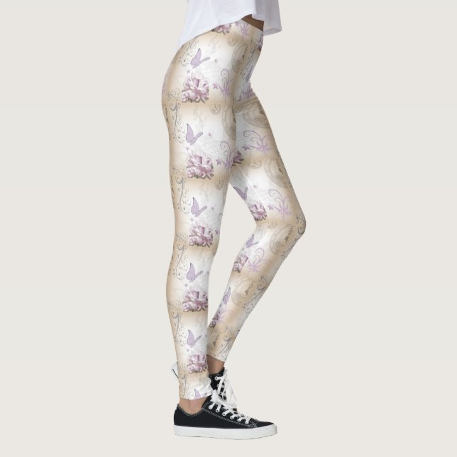 Lavendel-Schmetterlinge, Musikstifte und Uhren Leggings (Rechts)