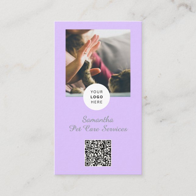 Lavendel-Schrift Geschäftskarten-QR-Code-Service-M Visitenkarte (Vorderseite)
