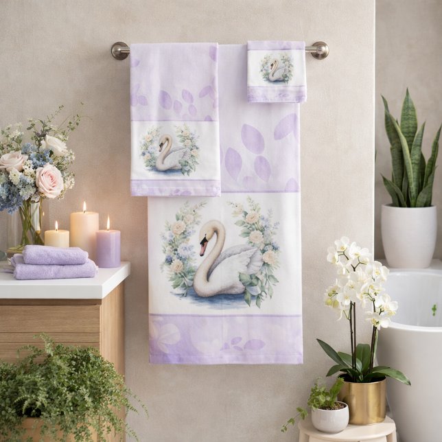 Lavendel-Schwan und florales Handtuch-Set  Badhandtuch Set (Von Creator hochgeladen)