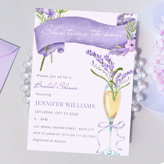 Lavendel Sie bindet das Brautparty des Knotens Einladung (Lavender She's Tying the Knot Bridal Shower Invitation)