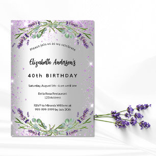Lavendel-Silber-Eukalyptus-Grün zum Geburtstag Einladungspostkarte