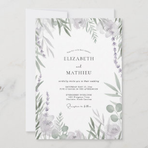 Lavendel-Silber-Laub-Eukalyptus-Hochzeit Einladung