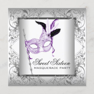 Lavendel Silber Sweet 16 Maskenballparty Einladung