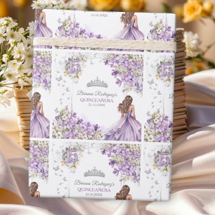 Lavendel-Silber-Tiara-Blumen-Schmetterling-Quincea Geschenkpapier
