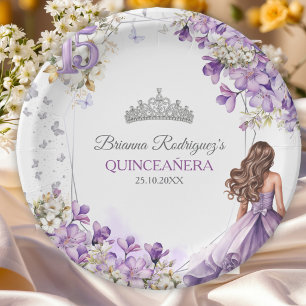 Lavendel-Silber-Tiara-Blumen-Schmetterling-Quincea Pappteller