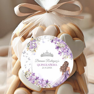 Lavendel Silber Tiara Floral Schmetterling Quincea Runder Aufkleber
