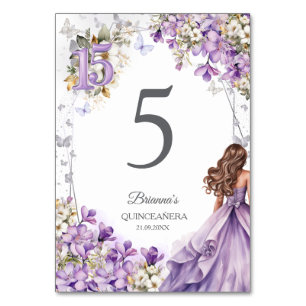 Lavendel Silber Tiara Schmetterling Quinceañera Tischnummer