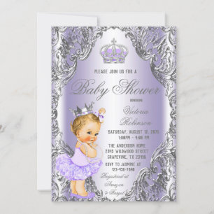 Lavendel Silber-Tutu Prinzessin Baby Shower Einladung