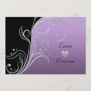 Lavendel Silver Black Floral Wirbel Empfang Einladung