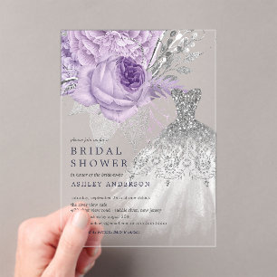 Lavendel Silver Floral Wedding Dress Brautparty Acryleinladungen