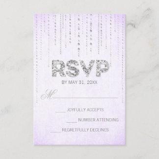 Lavendel & Silver Glitzer Look Wedding RSVP Card Karte
