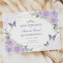 Lavendel Silver Rose Quinceanera Save the Date