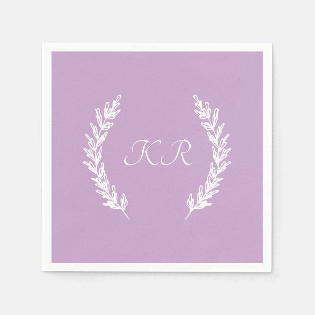 Lavendel Soft Lila Floral Monogram Wedding Serviette (Vorderseite)