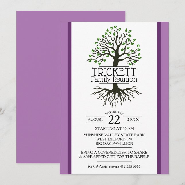 Lavendel-Stammbaum-Familien-Wiedersehen Einladung (Vorne/Hinten)