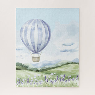 Lavendel-Streifen-Ballonfeld mit Blumen Puzzle