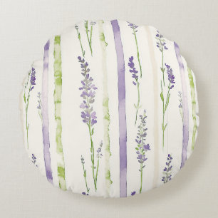 Lavendel-Streifen-Blumenmuster   Rundes Kissen
