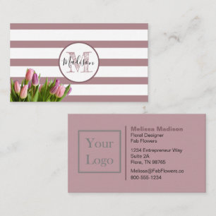 Lavendel-Streifen und Tulpen mit Monogramm Visitenkarte