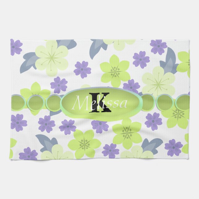 Lavendel-tadelloses Frühlings-Blumen-Monogramm Handtuch (Horizontal)