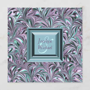 Lavendel-Teal-Blau-Hochzeitskarten Einladung
