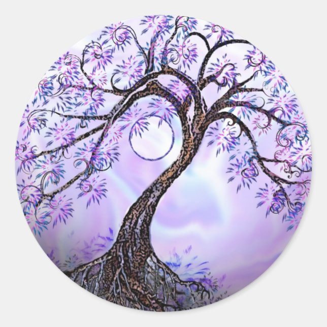 Lavendel Tree of Life Runder Aufkleber (Vorderseite)