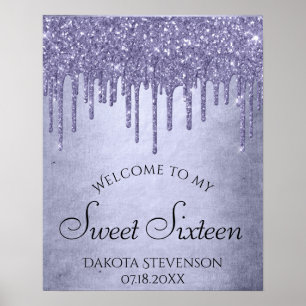 Lavendel Tropfen Sweet 16 Party   Lila Chic Script Poster