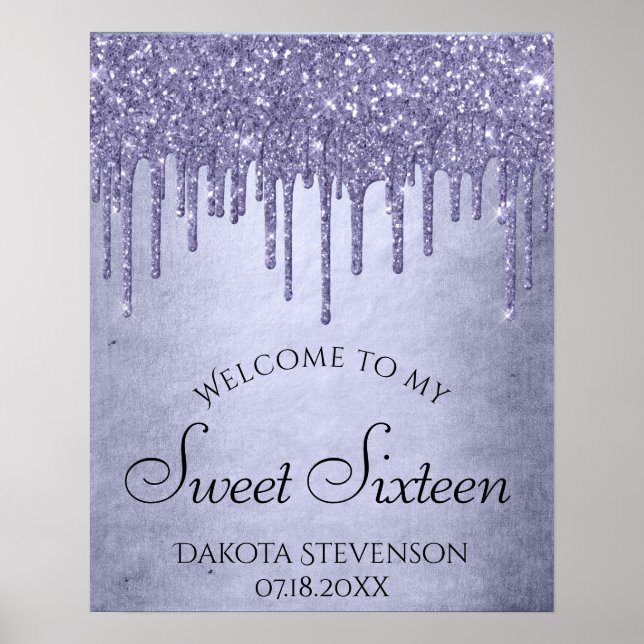 Lavendel Tropfen Sweet 16 Party | Lila Chic Script Poster (Vorne)