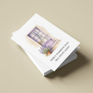 Lavendel-Tür-Wasserfarbe QR-Code Immobilienmakler Visitenkarten