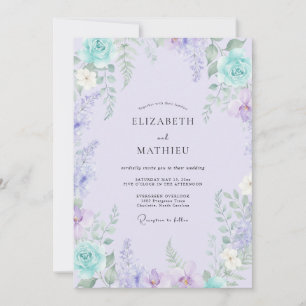 Lavendel Türkis Botanische Hochzeit Einladung