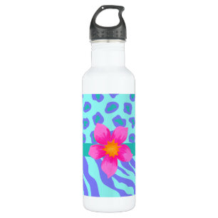 Lavendel & Türkis Zebra & Cheetah Pink Blume Edelstahlflasche
