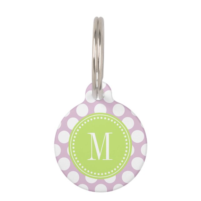 Lavendel u. Grün-große Polka-Punkte mit Monogramm Tiermarke (Vorderseite)